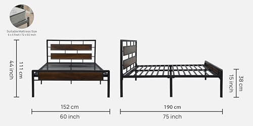 Image of Zeek Metal Queen Size Bed Without Storage | Wrought Iron Double Bed with Headboard & Footboard | Sturdy Powder Coated Platform Bed Queen Size Cot for BedroomLivingRoom Black (75x60)