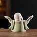 Houlu Small Green Laughing Buddha Statue for Home Decor, Ceramic Happy Buddha Statue Indoor for Good Luck