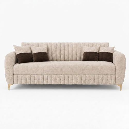 Image of CASASTYLE Signature Velour 3 Seater Sofa Set | Boucle Weave Fabric | 40D Foam + Zigzag Spring | 3-Yr Warranty (Sandstone Beige) | Modern Living Luxury Sofa Set for Home, Office & Hotel Spaces