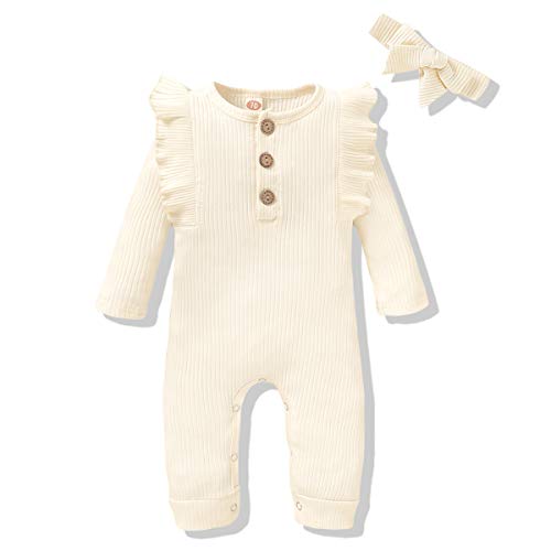 Image of Renotemy Newborn Baby Girl Clothes Fall Winter Outfits Infant Rompers Solid Jumpsuits Bodysuit Cute Infant Baby Clothes Girl