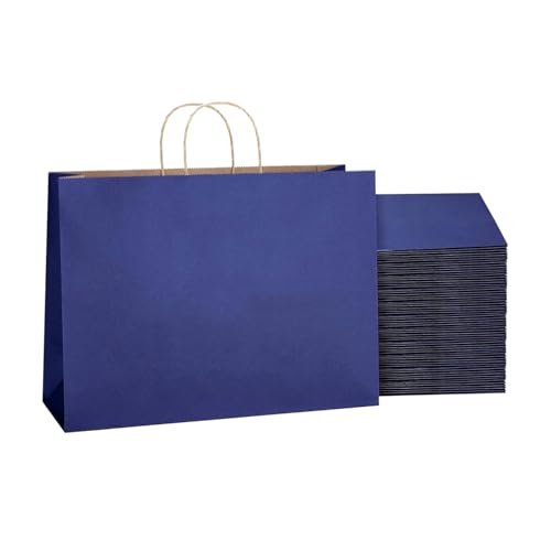 Image of Gitanjali Paper Curves Gift Bags 25pcs 16x12x6 inch Large Paper Bag with Handles - Return Gift Bag, Party Favor kraft Paper Shopping Retail Paper Carry Bags, Disposable Paper covers (Large-Dark Blue, Pack of 25)