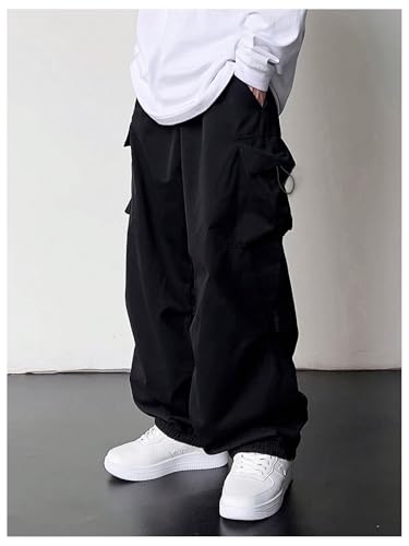 GORGLITTER Boy's Pants Baggy Cargo Wide Leg Pants Casual Y2K Flap Pocket Side Elastic Waist Loose Trousers 8-16Y3