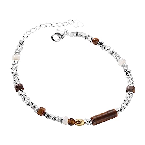 Bracelet en Argent 925 authentique et perles d'Oeil de Tigre marron