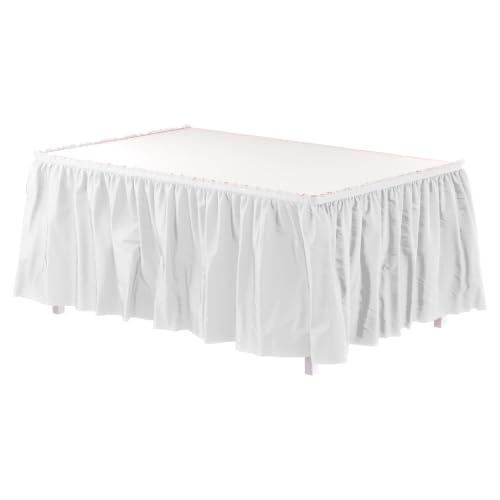 Exquisite White Table Skirt 1 Piece 29" X 14 Ft Long White Table Skirts for Rectangle Tables 6ft Plus or Round Tables - Ruffle Table Skirt with Adhesive Strip - Gender Reveal Decor & Party