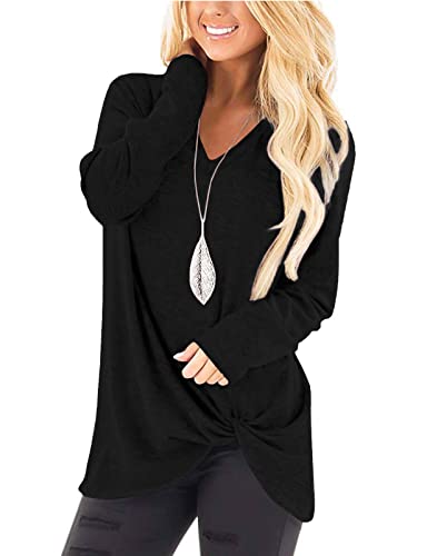 Image of SimpleFun Womens Tops Long Sleeve Shirts V Neck Loose Twist Knot Fall Tunic