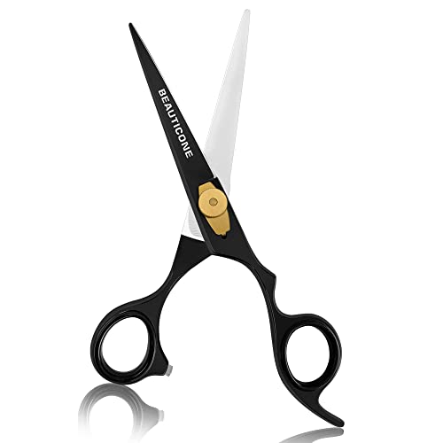 Beauticone Hair Cutting Scissors | Professional Stainless Steel Barber Scissors/Shears | Hairdressing Scissors | Smooth & Sharp Edge Blades - Hair Scissors For Men/Women (Black) #TOP1