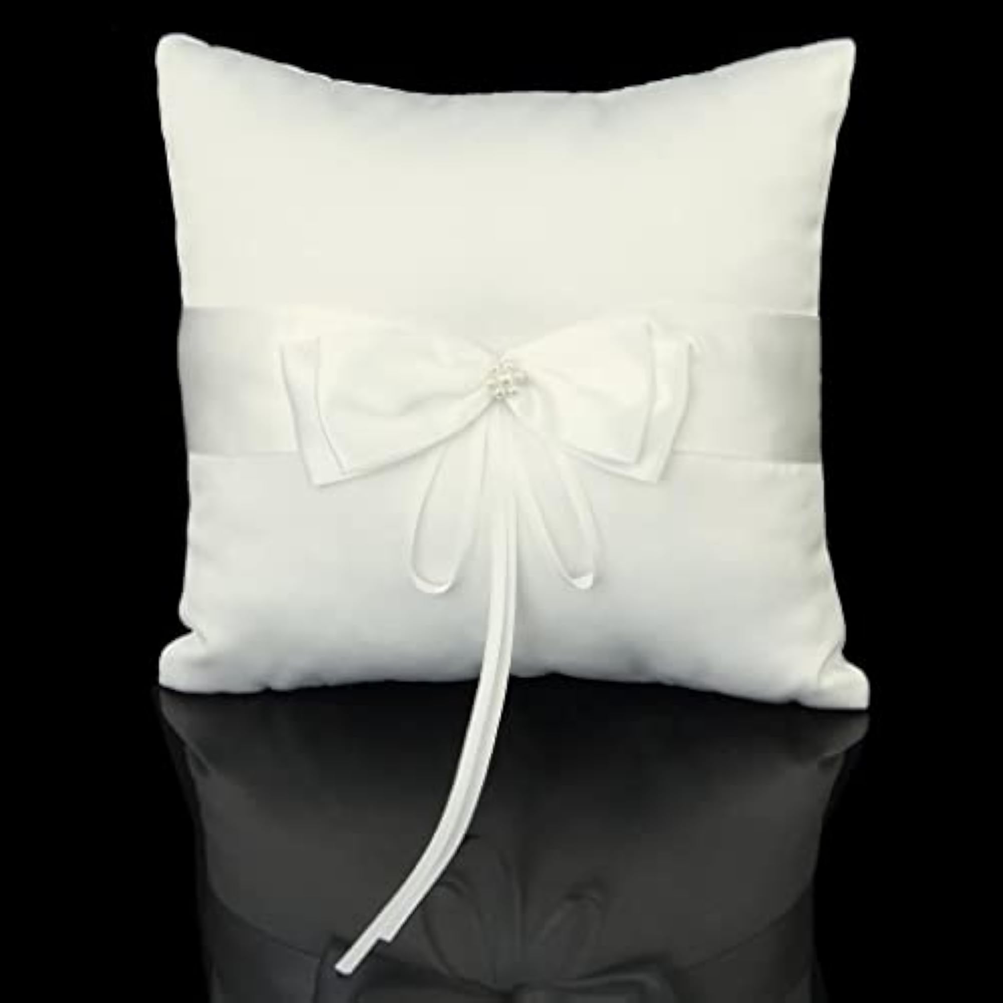 Elegant Satin Bowknot Pearl/Rhinestone Ring Bearer Pillow