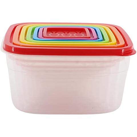 HOCHSTE Plastic Food Containers with Lids Stackable- Airtight Portion Control Food Storage, Colourful, Microwavable, Freezer & Dishwasher-Safe 6 pack Multi 6 Pcs - Rectangle Cover