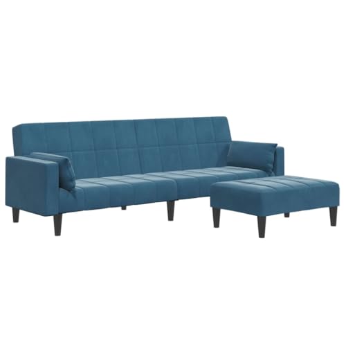 Genérico wenjingqi Sofá Cama de 2 plazas con Taburete Terciopelo Azul,3258132