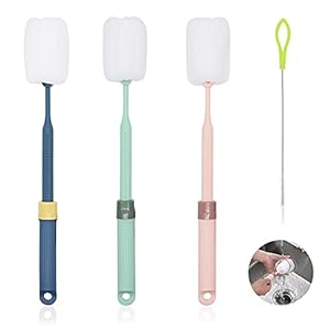 LZYMSZ 3 STKS Flessenborstel, Comfortabele Grip Fles Cleaner met Stro Cleaner, Verstelbare Handvat Spons Fles…