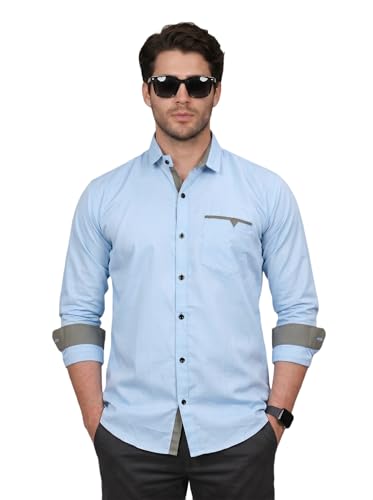 Image of Diverse Men's Cotton Blend Shirt with Pocket Design Spread Collar Full Sleeves Regular Fit and Standard Length | Comfortable Cotton Casual Shirt for Man