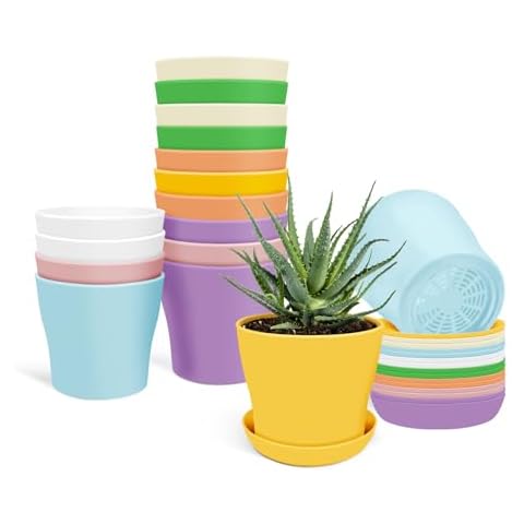 16 Pcs Small Plant Pots,3.8" Flower Pots,Succulent Pots,Planters for Indoor Plants,Plastic Pots for Plants,Nursery Seedling pots with Pallet,Small Flower Pots for Indoor Plants,Garden Pots and Planter Cover