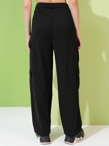 Image of Tokyo Talkies Pure Cotton Straight Wide Leg Cargo Pants |Relaxed Fit Utility Trousers