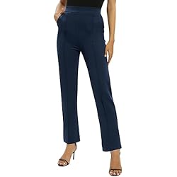 Pantalon Azul Marino Mujer Trabajo Mujeres Oficina Casual Piernas Rectas Trabajo Pantalones Sólido Cintura Elástica Largos Pantalones con Bolsillos(S, Azul Marino)