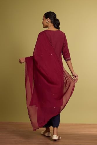 Image of Taneira Women Viscose Embroidered Maroon Kurta Set