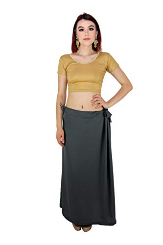 Saris and Things Sari Petticoat Stitched Indian Saree Petticoat Adjustable Waist Sari Skirt (Gray)