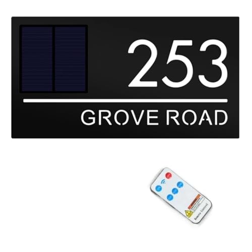 Letrero de número de casa personalizado, placa solar moderna para puerta, letrero de dirección solar de 3 colores, números de casa retroiluminados con luz LED, números de casa para jardín, patio