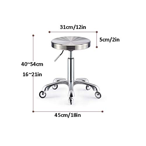 Rugs Cosmetic Stool On Wheel，Salon Stool Chair With Silver Stainless Steel Seat，Adjustable Height 40-54 Cm，Supported Weight 160 Kg，Clinic Stoolfor Salon, Spa And Therapy #TOP6