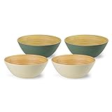 BIZOYG Cuenco Cereal de bambú orgánico 4-Set 2X Marfil 2X Gris Petróleo 16 x 6 cm de Redondo 500 ml I Vajilla ecologica bambú Tazón Decorativo de Madera Cuenco ensaladera tazón