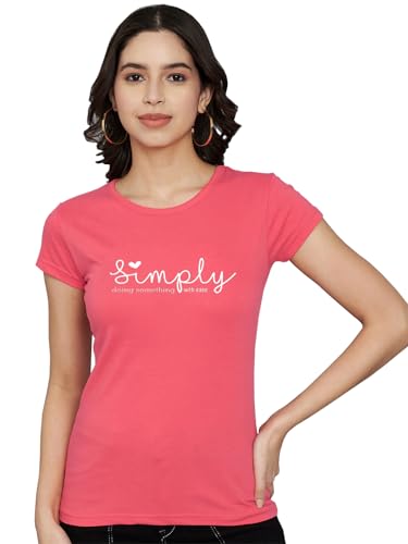 Image of Women Cotton Regular Fit Round Neck T-Shirt (Simply)