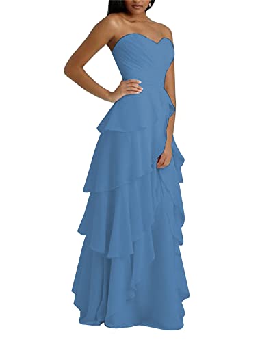 Robe de demoiselle d'honneur pour mariage et grande soirée romantique bleu acier 40