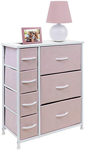 Sorbus Dresser With 7 Drawers - Furniture Storage Chest For Kid’s, Teens, Bedroom, Nursery, Playroom, Clothes, Toys - Steel Frame, Wood Top, Tie-Dye Fabric Bins (7-Drawer, Pastel Pink) #TOP6