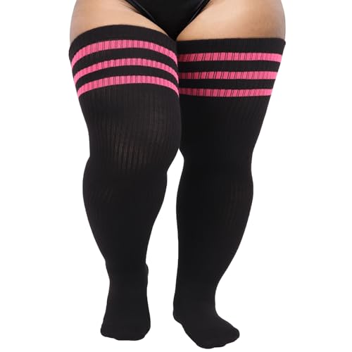 Image of DRESHOW Plus Size Thigh High Socks Striped Over Knee Long Boot Stockings Knee High Tube Socks Leg Warmers for Women