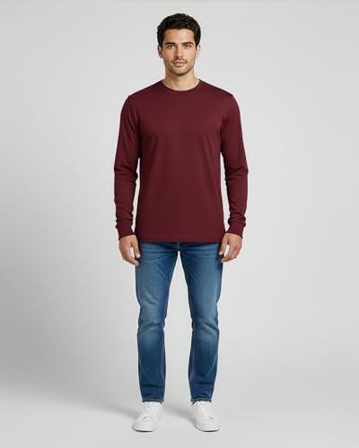 Image of Real Essentials 4 Pack: Men's Cotton Long Sleeve Crew Neck T-Shirt - Soft Work Casual Jersey Tees