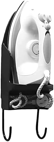 Yizemay Ironing Board Hanger, Wall Mount Electric Iron Holder Ironing Board Rack with Removable Hooks for Household Bathroom Shelf Door or Wall Mount in Laundry Room (Black)