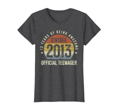 Official Teenager 13th Birthday 13 Years Old Vintage 2013 T-Shirt, Women, Dark Heather Grey, Small