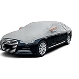 Half Car Cover Top for Large Sedan L, UV Protection Roof & Windshield Sun Shade with Cotton Liner, Heat Resistant Half Vehicle Cover for Sun, Rain, Dust and Bird Droppings, Fits Most Full Size Sedans