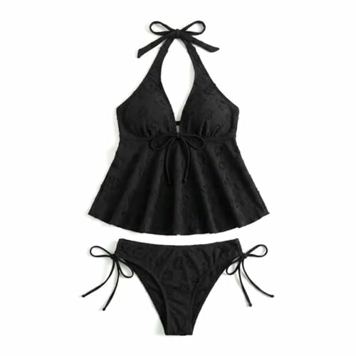 Maillot de bain deux pièces élégant col halter et nœuds pour femme chic