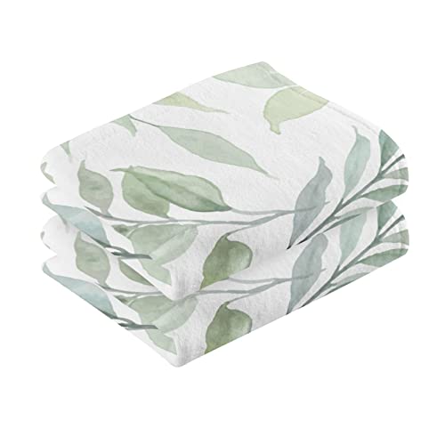 Zoeo Face Towel Set Of 2, Green Leaf Plant Summer Hand Towel Dish Towels Cotton Bath Decor Set For Kids 30X15 Inch Gym Yoga Towels #TOP1