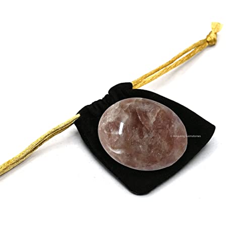 Image of Amazing Gemstone Strawberry Quartz Crystals and Healing Stones - Large Palm Stone Crystals Piedra - Crystal for Good Luck, Positive Energy, Meditation - Unique Stocking Stuffers Gifts for Women, Men