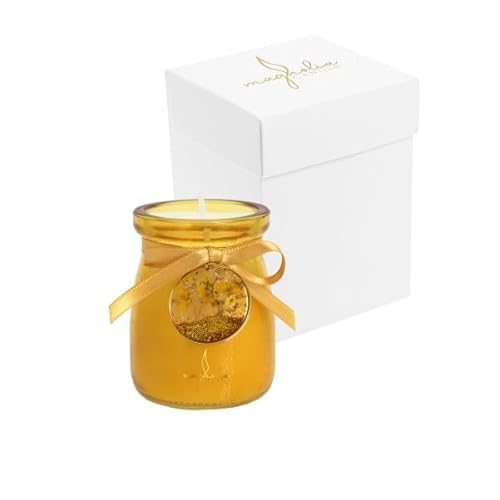 Vela perfumada en tarro con colgante redondo, bombonera para comunión, confirmación, boda, SD (amarillo ocre – SD24CV7510)