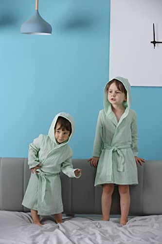 Image of TADO MUSLIN Organic Cotton Toddler Bathrobe, Soft and Breathable Baby Robe for Kid, Boy& Girl Hooded Robe Muslin