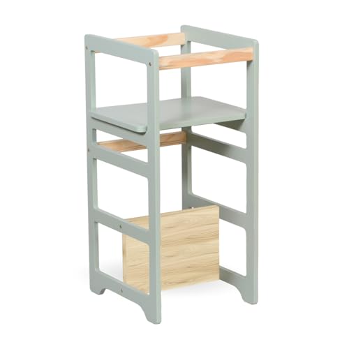 Torre De Aprendizagem Montessori 4 Em 1 Laqueada Verde Cha Regula Altura