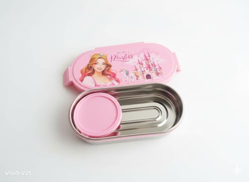 Image of BLAL BLALOval Stainless Steel Lunch Box with 1 Small Box Compact Design Airtight Leak Proof Lunch Box for Office, School, Picnic-600Ml+100Ml (Pink)
