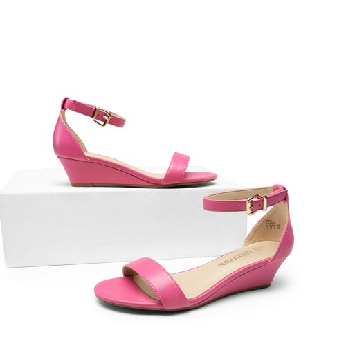 DREAM PAIRS DREAM PAIRS Women's Ankle Strap Low Wedge Sandals Party Bridal Wedding Dress Shoes,Size 11,Hot Pink-Pu,INGRID
