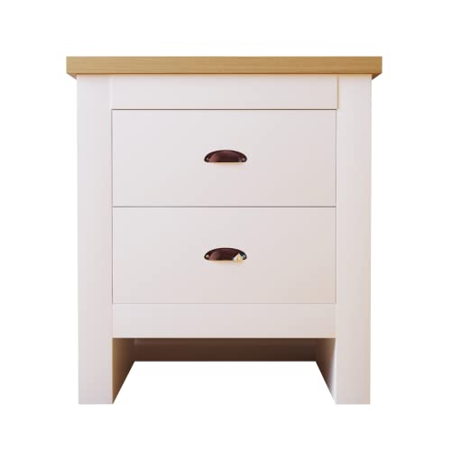 Bedside table 2 drawer cabinet chest of drawers end table storage MDF bedroom furniture, white