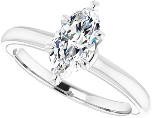1.00 CT Marquise Cut Colorless Moissanite Engagement Ring, Wedding/Bridal Ring Set, Solitaire Classic Style, Solid Sterling Silver Vintge Antique Anniversary Promise Ring Gift for Her