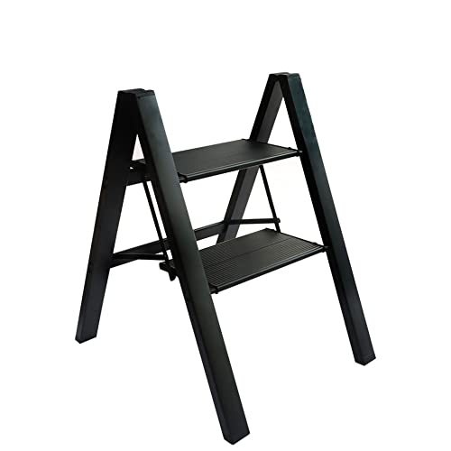 elfinrm 2 Step Ladder, Aluminum Folding Step Stool with Anti-Slip and Wide Pedal, for Library, Kitchen, Office, 330 lbs Capacity, Black