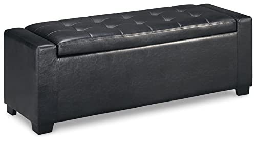 Signature Design by Ashley Contemporary Faux Leather Tufted Storage Bench with Lift Top Black