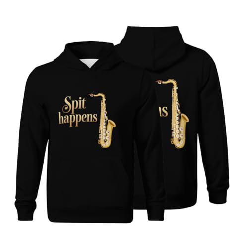 Kids Saxophone Spit Happens Funny Saxophone Gifts Boys Girls Lightweight Kangaroo Pocket Fleece Hoodies