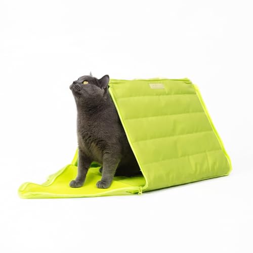 BuddyArmor Tent Soft Sided Cat Carrier, Privacy Cat Carrier Mesh Pet Carrier with Inner Leash, Transformable, Portable and Anti-Scratch, with Locking Safety Zipper, Up to 13lbs (Neon Green)