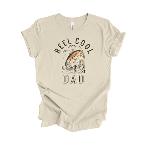 Fish Crazy Tees Reel Cool Dad Father's Day Fishing Shirt for Men (US, Alpha, Large, Regular, Regular, Natural)