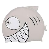 Mikikit Gorro de Natación Infantil de Silicona Orejeras Diseño Tiburón Gris Talla Mediana para Protección Auditiva para Actividades Acuáticas Piscina y Playa
