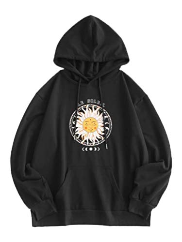 Nicetage Women Long Sleeve Lightweight Pullover Casual Graphic Hoodie Sweatshirt Tops HS521-320-Black-M