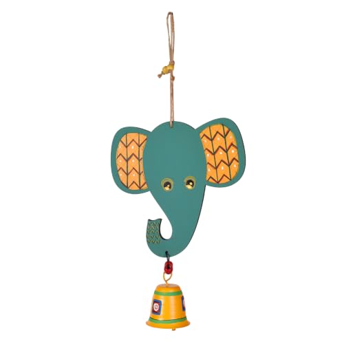 Image of Aakriti Art Creations Happy Elephant Wind Chime | Handmade Modern Art Wooden & Metal Wind Chime | Outdoor & Indoor Decorative Wind Chimes for Balcony, Garden, Living Room & Gifting