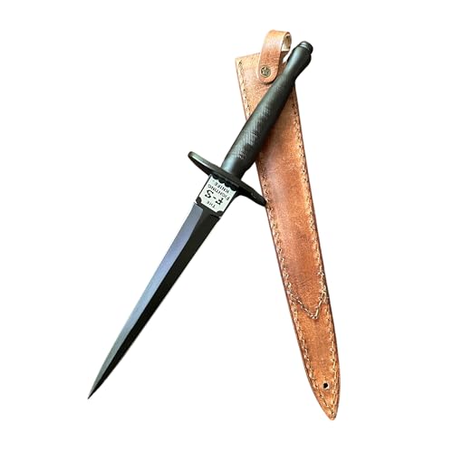 RWM PRODUCTS Fairbairn-Sykes Commando Knife 12.5 Inch Pattern 1 with Scabbard WWII Replica Combat Black Coated Blade